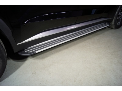 Пороги алюминиевые Slim Line Silver ТСС для Hyundai Palisade 2020-2021