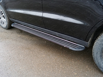 Пороги алюминиевые Slim Line Black ТСС для Geely Emgrand X7 2018-2021