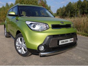 Защита переднего бампера овальная 75-42 мм для Kia Soul № KIASOUL14-01