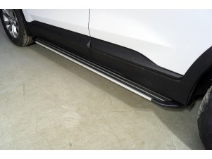 Пороги алюминиевые "Slim Line Silver" 1820 мм для Hyundai Santa Fe IV Рестайлинг 2020 – 2023 HYUNSF21-26S